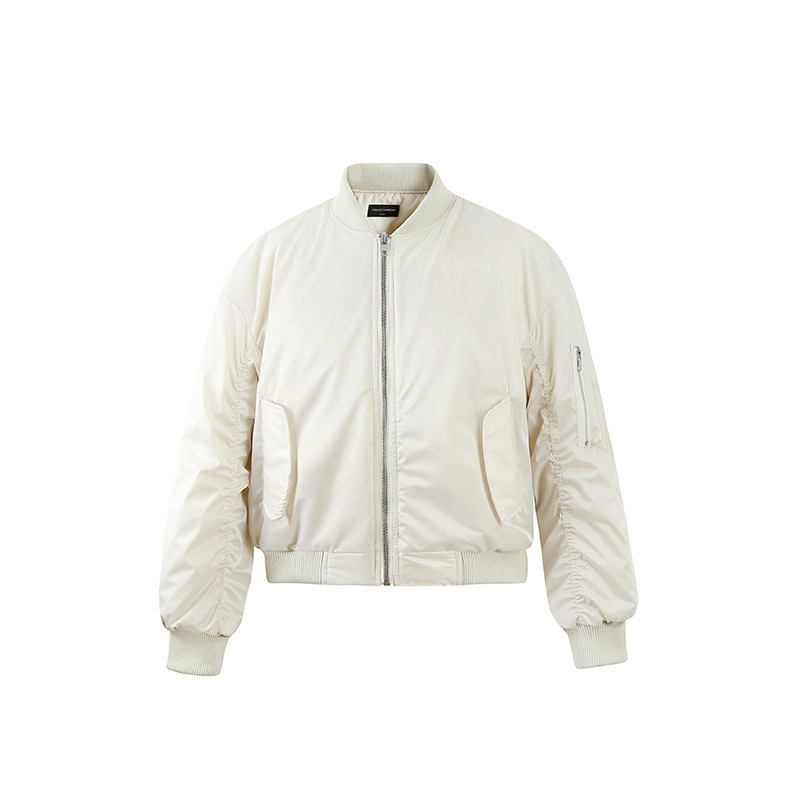 Μπομπέρ μπουφάν με βαμβακερό γέμισμα, κολάρο τύπου stand, φερμουάρ, χαλαρή γραμμή, επένδυση από πολυεστέρα