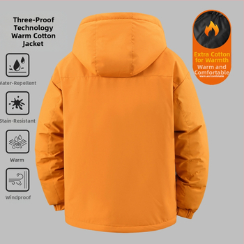 Geacă din bumbac cu căptușeală, croială lejeră, glugă, căldură densă, stil cardigan urban, fermoar, exterior și căptușeală poliester, iarnă 2025