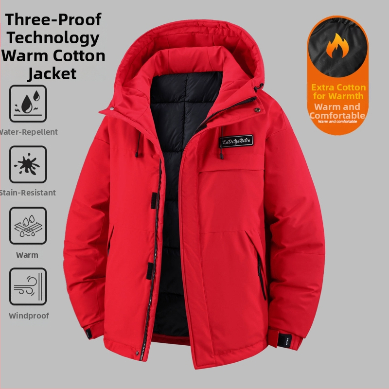 Geacă din bumbac cu căptușeală, croială lejeră, glugă, căldură densă, stil cardigan urban, fermoar, exterior și căptușeală poliester, iarnă 2025