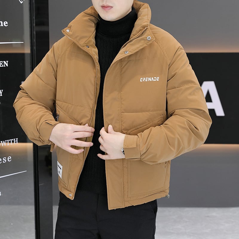 Ανδρικό παλτό από βαμβάκι με επένδυση φλίς, κουκούλα, φερμουάρ μπροστά, σταθερός γιακά, γέμισμα από συμπιεσμένο βαμβάκι