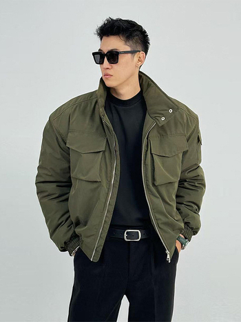 Μπουφάν με επένδυση από βαμβάκι σε στυλ μπόμπερ, με κολάρο στήριξης, μονόπερκος, χειμωνιάτικο ζεστό, εξωτερικό ύφασμα πολυεστέρα και επένδυση πολυεστέρα