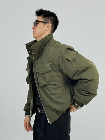 Μπουφάν με επένδυση από βαμβάκι σε στυλ μπόμπερ, με κολάρο στήριξης, μονόπερκος, χειμωνιάτικο ζεστό, εξωτερικό ύφασμα πολυεστέρα και επένδυση πολυεστέρα