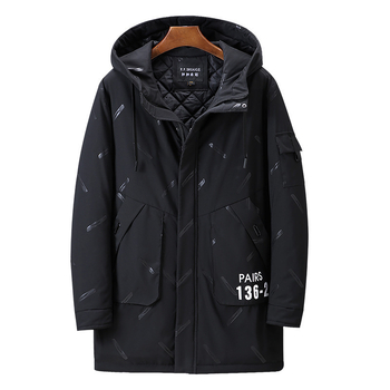 Palton bărbătesc cu glugă pentru iarnă, croială lejeră, fermoar frontal, umplutură din poliester, buzunare multiple