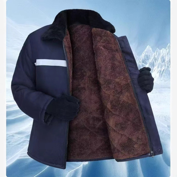 Ανδρικό χειμερινό μπουφάν με βαμβακερό γέμισμα, επένδυση φλίς, ανακλαστικές λωρίδες, φερμουάρ μπροστά, χαλαρή γραμμή, corduroy ύφασμα