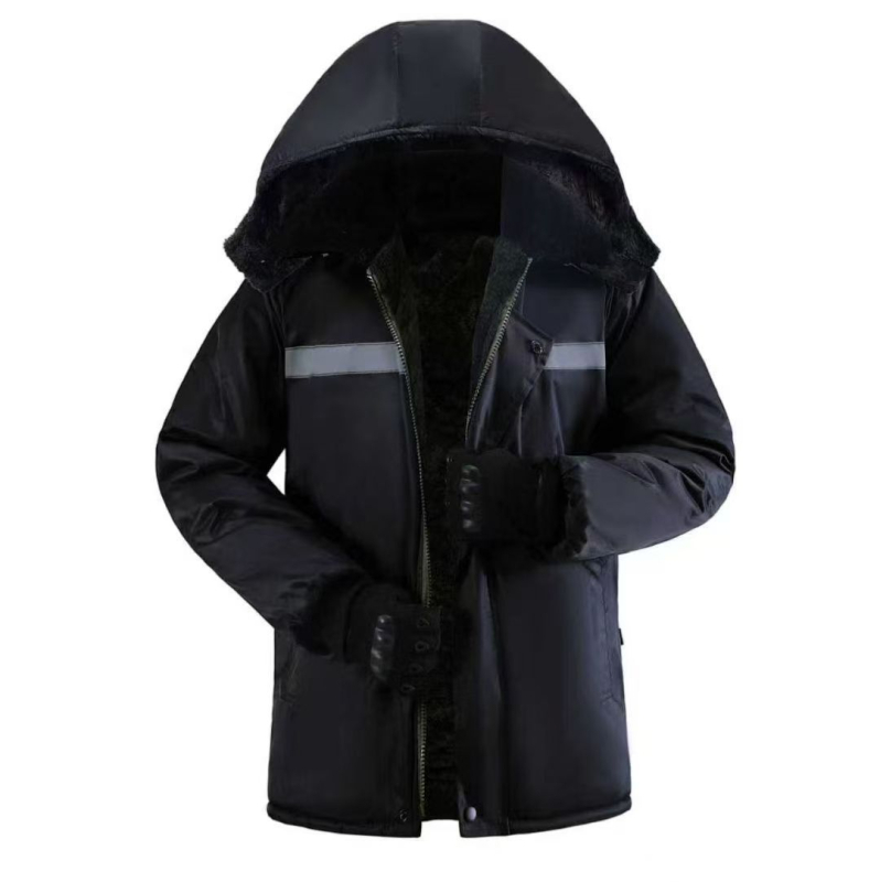 Ανδρικό χειμερινό μπουφάν με βαμβακερό γέμισμα, επένδυση φλίς, ανακλαστικές λωρίδες, φερμουάρ μπροστά, χαλαρή γραμμή, corduroy ύφασμα