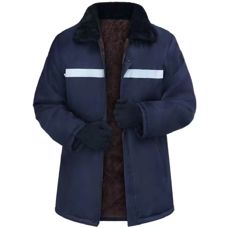 Ανδρικό χειμερινό μπουφάν με βαμβακερό γέμισμα, επένδυση φλίς, ανακλαστικές λωρίδες, φερμουάρ μπροστά, χαλαρή γραμμή, corduroy ύφασμα