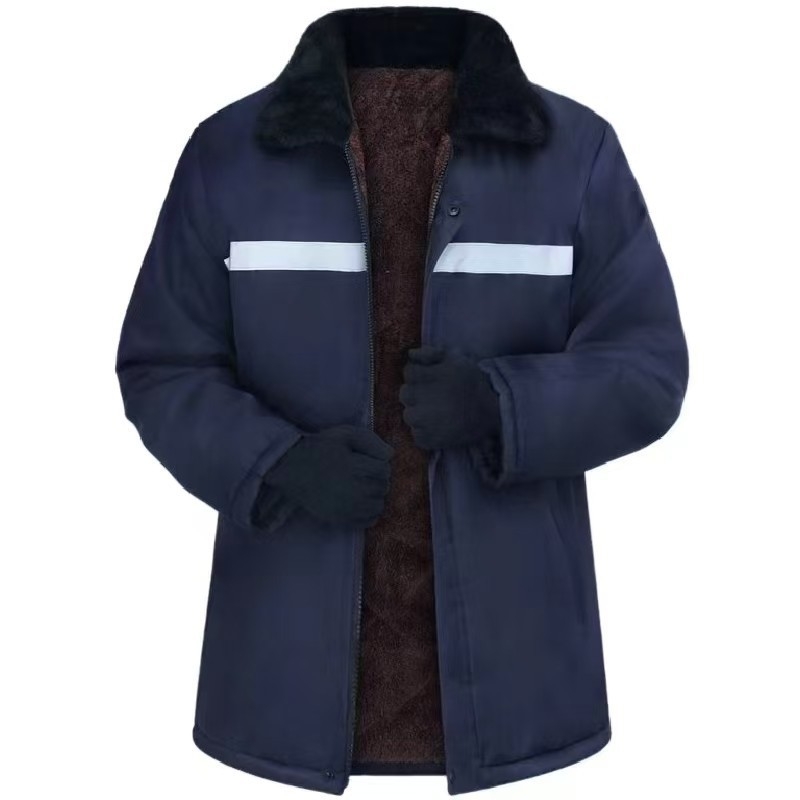 Ανδρικό χειμερινό μπουφάν με βαμβακερό γέμισμα, επένδυση φλίς, ανακλαστικές λωρίδες, φερμουάρ μπροστά, χαλαρή γραμμή, corduroy ύφασμα