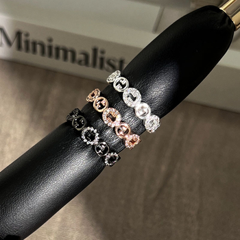 Inel din cupru cu design geometric și zirconiu, deschis, pentru femei, stil stacking