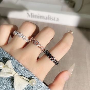 Inel din cupru cu design geometric și zirconiu, deschis, pentru femei, stil stacking