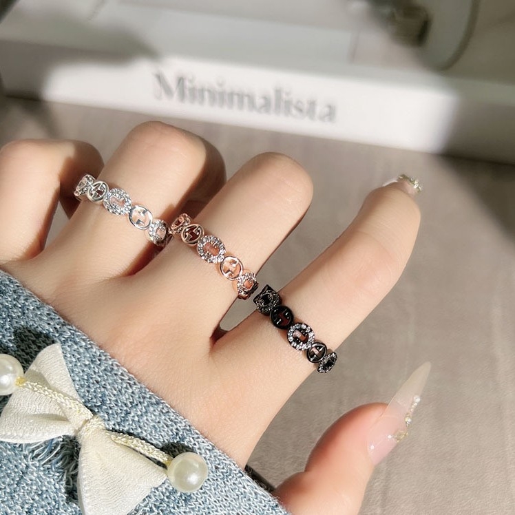 Inel din cupru cu design geometric și zirconiu, deschis, pentru femei, stil stacking