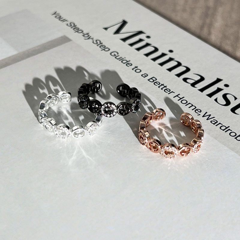 Inel din cupru cu design geometric și zirconiu, deschis, pentru femei, stil stacking