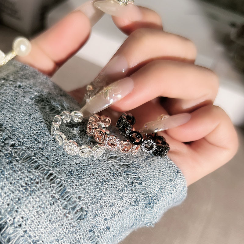 Inel din cupru cu design geometric și zirconiu, deschis, pentru femei, stil stacking