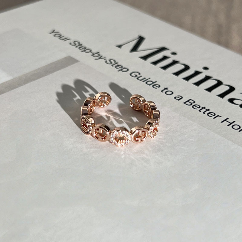 Inel din cupru cu design geometric și zirconiu, deschis, pentru femei, stil stacking
