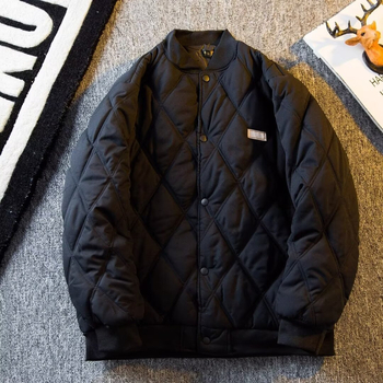 Palton bărbătesc din bumbac, umplut, cu model diamant în carouri, căptușit cu fleece, închidere cu nasturi pe un rând, țesătură vinilon