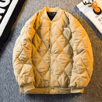 Palton bărbătesc din bumbac, umplut, cu model diamant în carouri, căptușit cu fleece, închidere cu nasturi pe un rând, țesătură vinilon