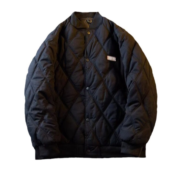 Palton bărbătesc din bumbac, umplut, cu model diamant în carouri, căptușit cu fleece, închidere cu nasturi pe un rând, țesătură vinilon