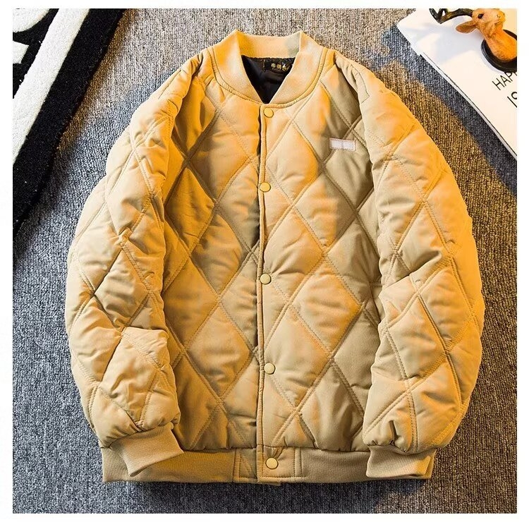 Palton bărbătesc din bumbac, umplut, cu model diamant în carouri, căptușit cu fleece, închidere cu nasturi pe un rând, țesătură vinilon