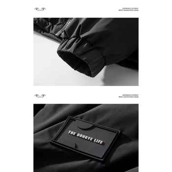 Αδιάβροχο βαμβακερό μπουφάν με επένδυση πολυεστέρα, κουκούλα, χαλαρή γραμμή, φερμουάρ, μονόχρωμο