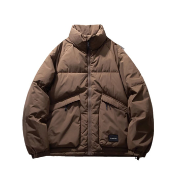 Αδιάβροχο βαμβακερό μπουφάν με επένδυση πολυεστέρα, κουκούλα, χαλαρή γραμμή, φερμουάρ, μονόχρωμο