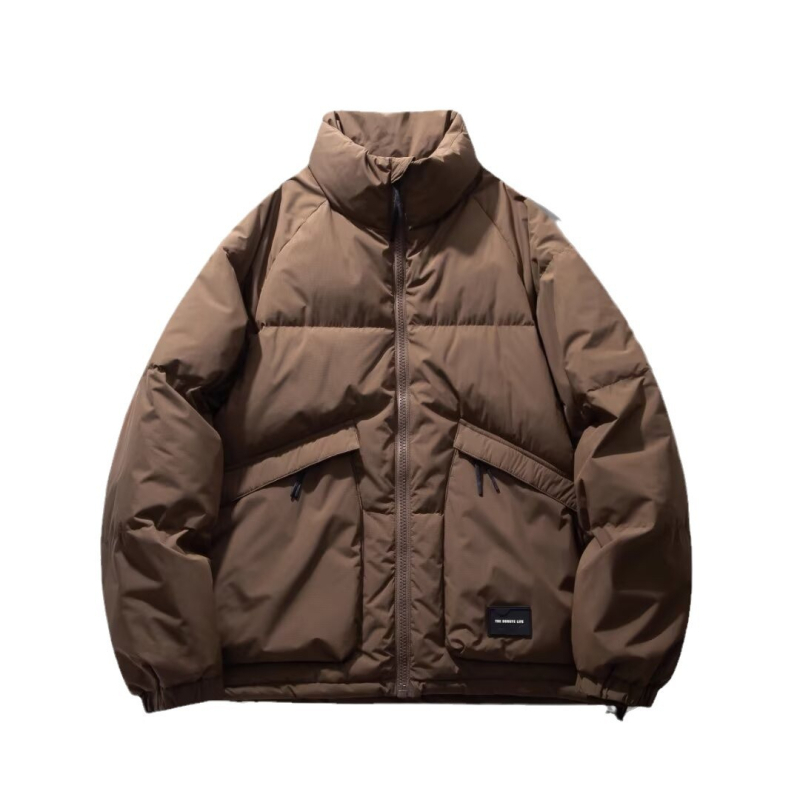 Αδιάβροχο βαμβακερό μπουφάν με επένδυση πολυεστέρα, κουκούλα, χαλαρή γραμμή, φερμουάρ, μονόχρωμο