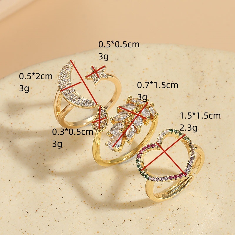 Inel cu stea și lună geometrică din zirconiu, stil Ins, placat cu cupru și aur real 14K, True Love Infinity