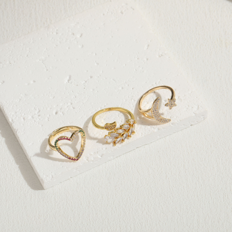 Inel cu stea și lună geometrică din zirconiu, stil Ins, placat cu cupru și aur real 14K, True Love Infinity