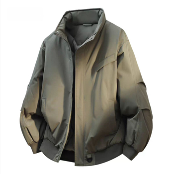 Jachetă bumbac cu umplutură, groasă, stil de lucru japonez, croială lejeră, închidere cu fermoar, exterior poliester, căptușeală poliester, fără glugă, buzunare laterale