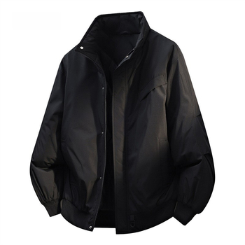 Jachetă bumbac cu umplutură, groasă, stil de lucru japonez, croială lejeră, închidere cu fermoar, exterior poliester, căptușeală poliester, fără glugă, buzunare laterale