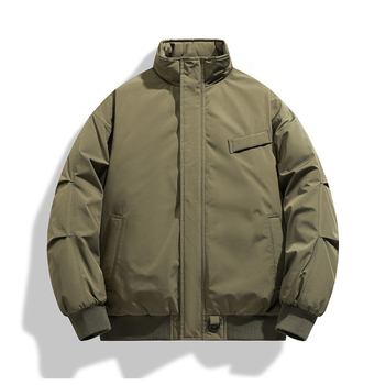 Jachetă bumbac cu umplutură, groasă, stil de lucru japonez, croială lejeră, închidere cu fermoar, exterior poliester, căptușeală poliester, fără glugă, buzunare laterale