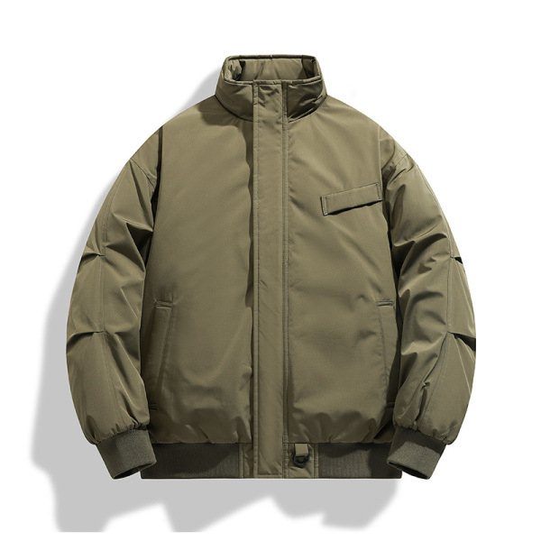 Jachetă bumbac cu umplutură, groasă, stil de lucru japonez, croială lejeră, închidere cu fermoar, exterior poliester, căptușeală poliester, fără glugă, buzunare laterale