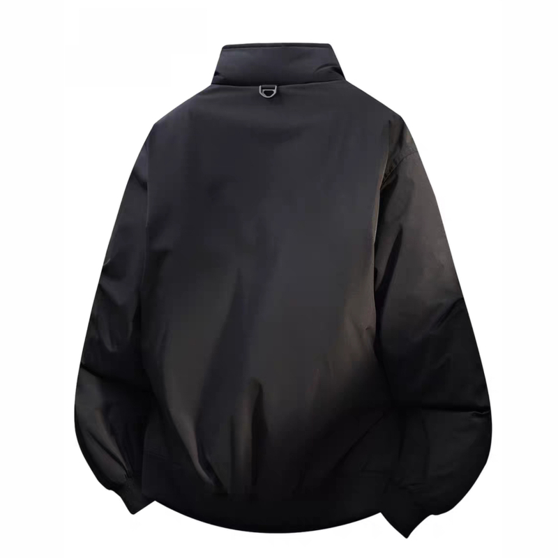 Jachetă bumbac cu umplutură, groasă, stil de lucru japonez, croială lejeră, închidere cu fermoar, exterior poliester, căptușeală poliester, fără glugă, buzunare laterale