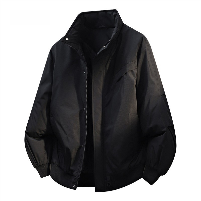 Jachetă bumbac cu umplutură, groasă, stil de lucru japonez, croială lejeră, închidere cu fermoar, exterior poliester, căptușeală poliester, fără glugă, buzunare laterale