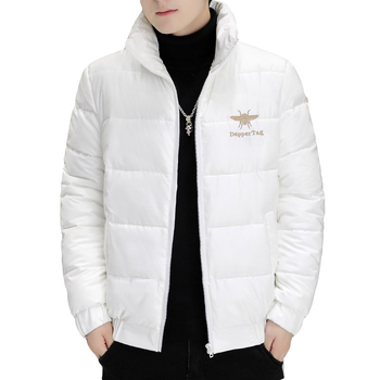 Geacă bărbătească brodată, cu umplutură din mătase-pamuk, fermoar, guler înalt