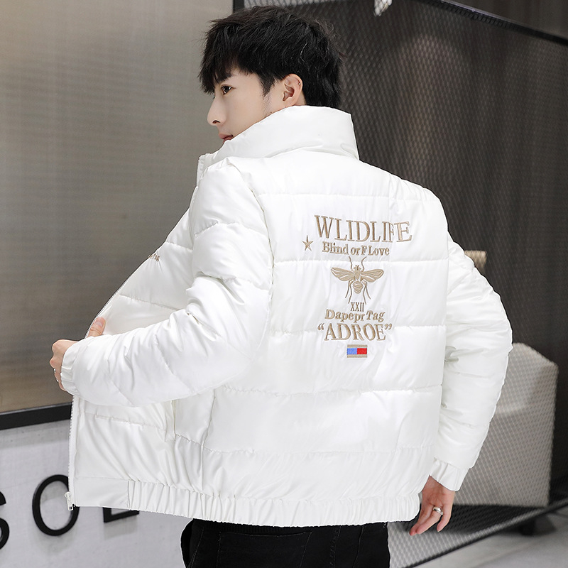 Geacă bărbătească brodată, cu umplutură din mătase-pamuk, fermoar, guler înalt