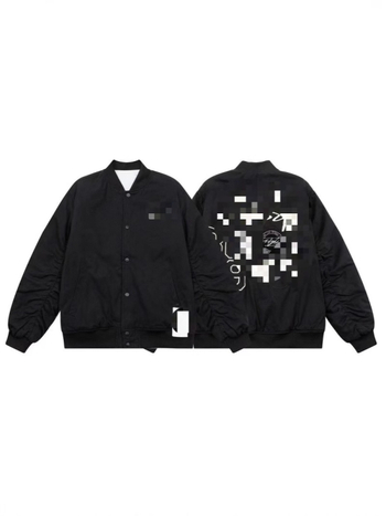 Αναστρέψιμο μπουφάν μπεϊζμπολ με κέντημα, αμερικανικού στυλ, πολυεστερικό γέμισμα, ψηλός γιακάς, μονόμπρατ κουμπώματος, μεσαίου μήκους, πλευρικές τσέπες