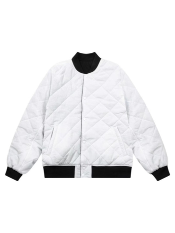 Αναστρέψιμο μπουφάν μπεϊζμπολ με κέντημα, αμερικανικού στυλ, πολυεστερικό γέμισμα, ψηλός γιακάς, μονόμπρατ κουμπώματος, μεσαίου μήκους, πλευρικές τσέπες