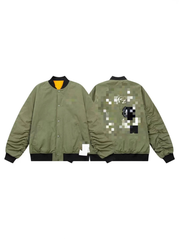 Αναστρέψιμο μπουφάν μπεϊζμπολ με κέντημα, αμερικανικού στυλ, πολυεστερικό γέμισμα, ψηλός γιακάς, μονόμπρατ κουμπώματος, μεσαίου μήκους, πλευρικές τσέπες