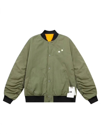 Αναστρέψιμο μπουφάν μπεϊζμπολ με κέντημα, αμερικανικού στυλ, πολυεστερικό γέμισμα, ψηλός γιακάς, μονόμπρατ κουμπώματος, μεσαίου μήκους, πλευρικές τσέπες