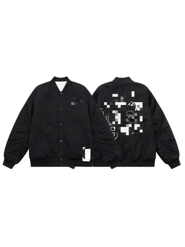 Αναστρέψιμο μπουφάν μπεϊζμπολ με κέντημα, αμερικανικού στυλ, πολυεστερικό γέμισμα, ψηλός γιακάς, μονόμπρατ κουμπώματος, μεσαίου μήκους, πλευρικές τσέπες