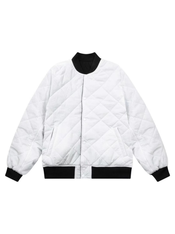 Αναστρέψιμο μπουφάν μπεϊζμπολ με κέντημα, αμερικανικού στυλ, πολυεστερικό γέμισμα, ψηλός γιακάς, μονόμπρατ κουμπώματος, μεσαίου μήκους, πλευρικές τσέπες