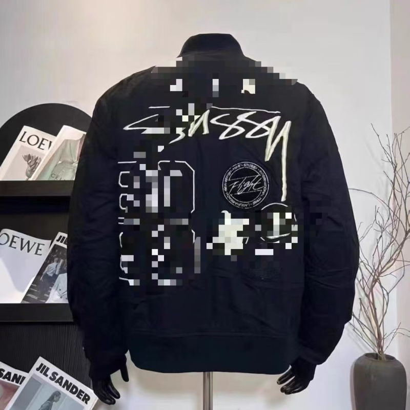 Αναστρέψιμο μπουφάν μπεϊζμπολ με κέντημα, αμερικανικού στυλ, πολυεστερικό γέμισμα, ψηλός γιακάς, μονόμπρατ κουμπώματος, μεσαίου μήκους, πλευρικές τσέπες