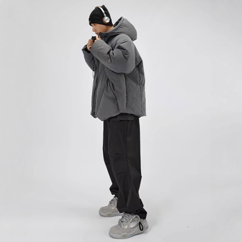 Jachetă bărbătească cu glugă pentru iarnă – croială lejeră, fermoar, umplutură din bumbac, căptușeală din poliester, buzunare laterale