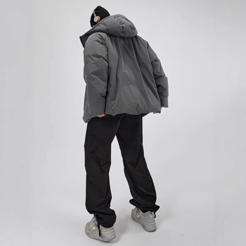 Jachetă bărbătească cu glugă pentru iarnă – croială lejeră, fermoar, umplutură din bumbac, căptușeală din poliester, buzunare laterale