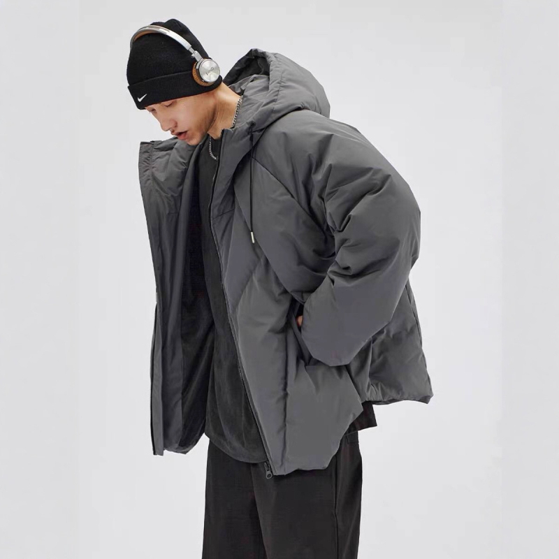 Jachetă bărbătească cu glugă pentru iarnă – croială lejeră, fermoar, umplutură din bumbac, căptușeală din poliester, buzunare laterale