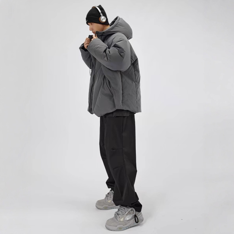 Jachetă bărbătească cu glugă pentru iarnă – croială lejeră, fermoar, umplutură din bumbac, căptușeală din poliester, buzunare laterale