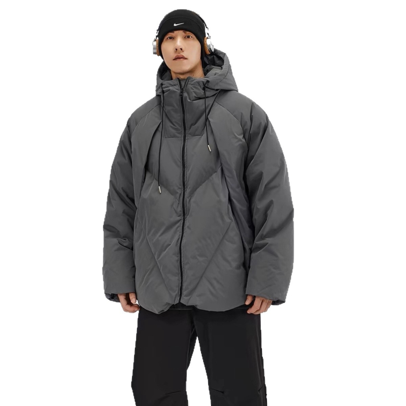 Jachetă bărbătească cu glugă pentru iarnă – croială lejeră, fermoar, umplutură din bumbac, căptușeală din poliester, buzunare laterale