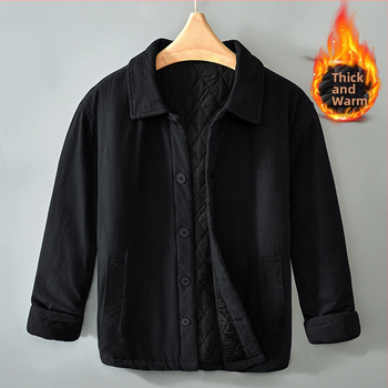 Jachetă bumbac cu umplutură poliester, croială lejeră, fără glugă, închidere în față cu nasturi, material principal 100% bumbac, căptușeală poliester, pentru iarna 2025