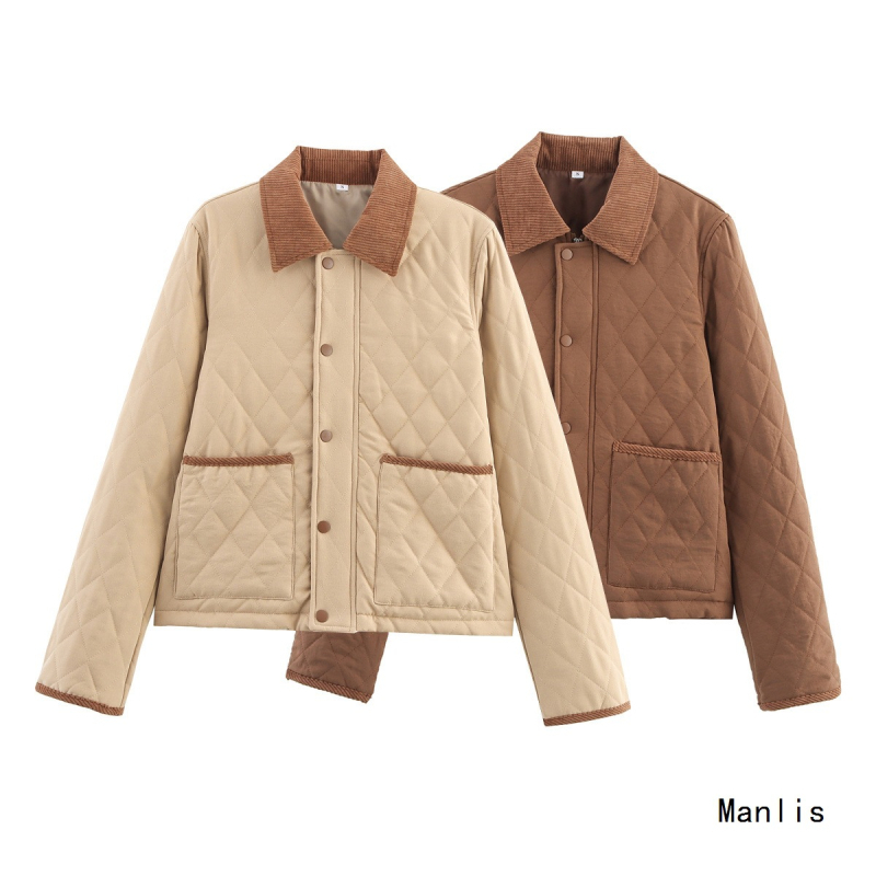 Corduroy sako s reverom, kratki kroj, dijamantni karirani uzorak, punilo poliester-bavla