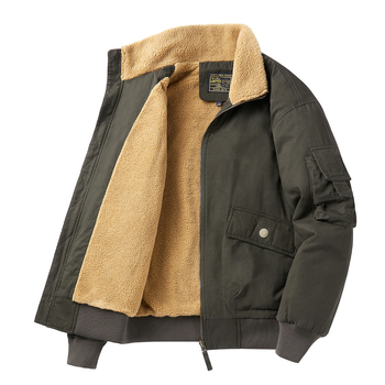 Palton bărbătesc din bumbac cu căptușeală, croială lejeră, închidere cu fermoar, umplutură din bumbac, culoare solidă, țesătură din bumbac, căptușeală poliester