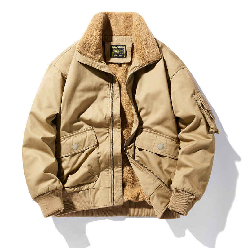 Palton bărbătesc din bumbac cu căptușeală, croială lejeră, închidere cu fermoar, umplutură din bumbac, culoare solidă, țesătură din bumbac, căptușeală poliester